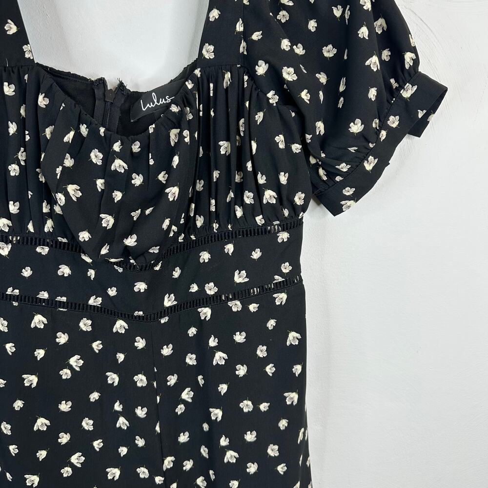 Lulus Modern Elegance Black Floral Print Puff Sleeve Wide-Leg Jumpsuit - Picture 5 of 7